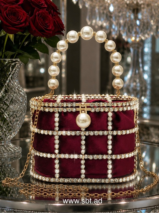 Sparkling Bling Things Handbags - NEW Pearl & Rhinestones Clutch Purse Sparkling Bling Swarovski Crystal Bag